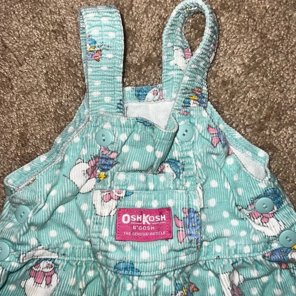 Rare Vintage OshKosh B'Gosh Corduroy Overalls Turquoise Snowman Unisex Size 12M